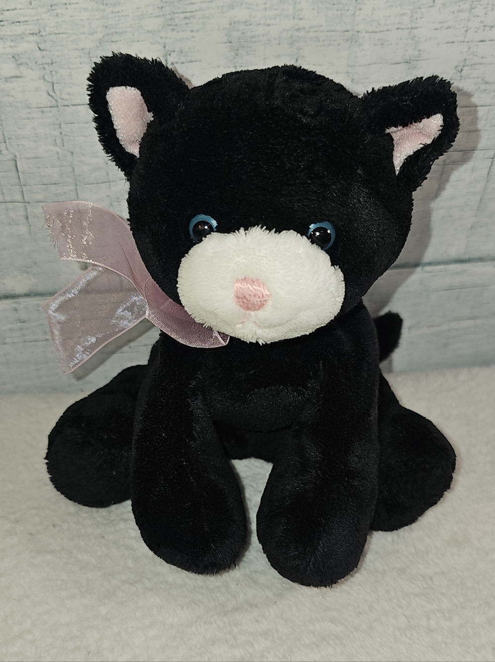 Gund "Frolic" Black Cat Plush with White Muzzle and Pink Accents